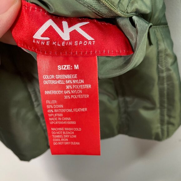 Anne Klein Reversible Down Puffer Jacket Green M Nylon Polyester Down - Picture 9 of 10